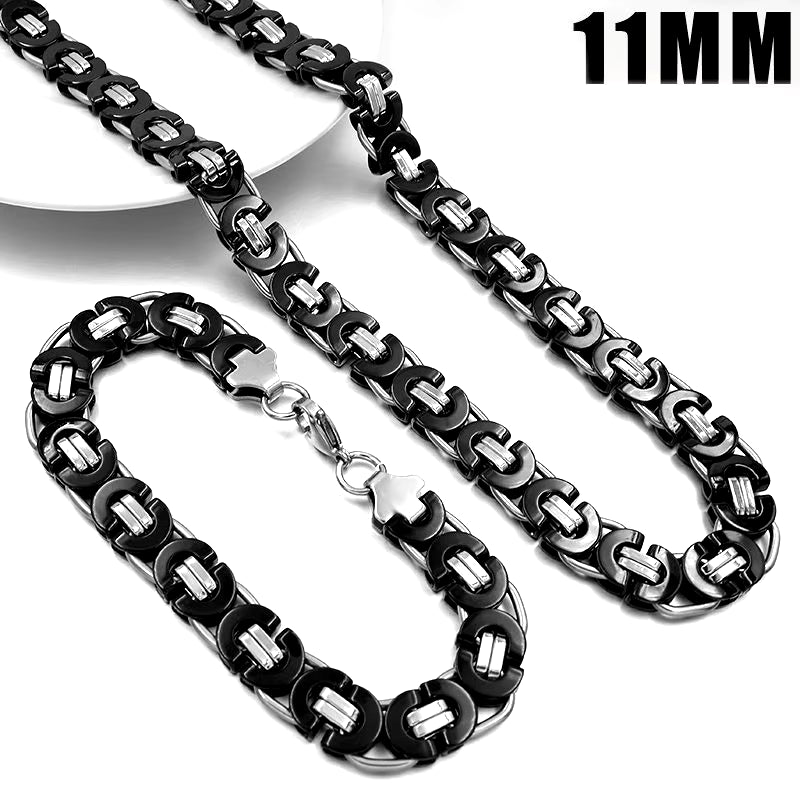 Stainless Steel Men Jewelry Set Bracelet Necklace Sets 11Mm Width 