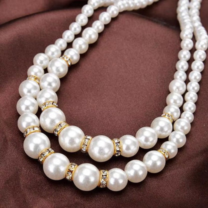 Korean Double Layer Pearl Choker Necklace Silver Gold Color 