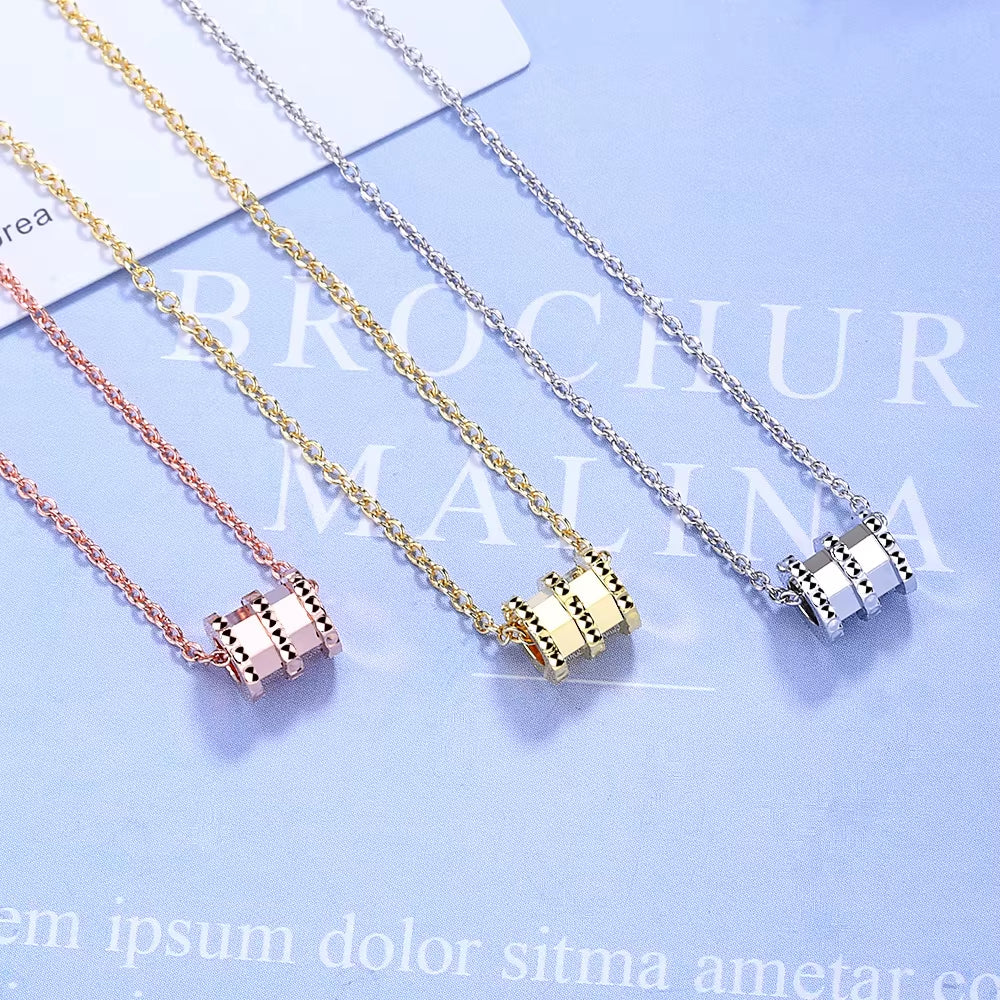 Trendy Mosaic Zircon Interlock round Circle Silver Color Necklaces 