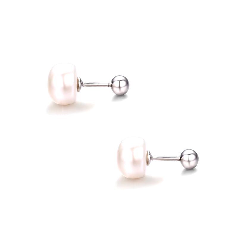 925 Sterling Silver White Freshwater Pearls Screw Back Stud Earrings 