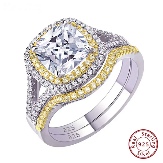 925 Silver Jewelry Engagement Rings Halo Yellow Gold 1.8Ct 