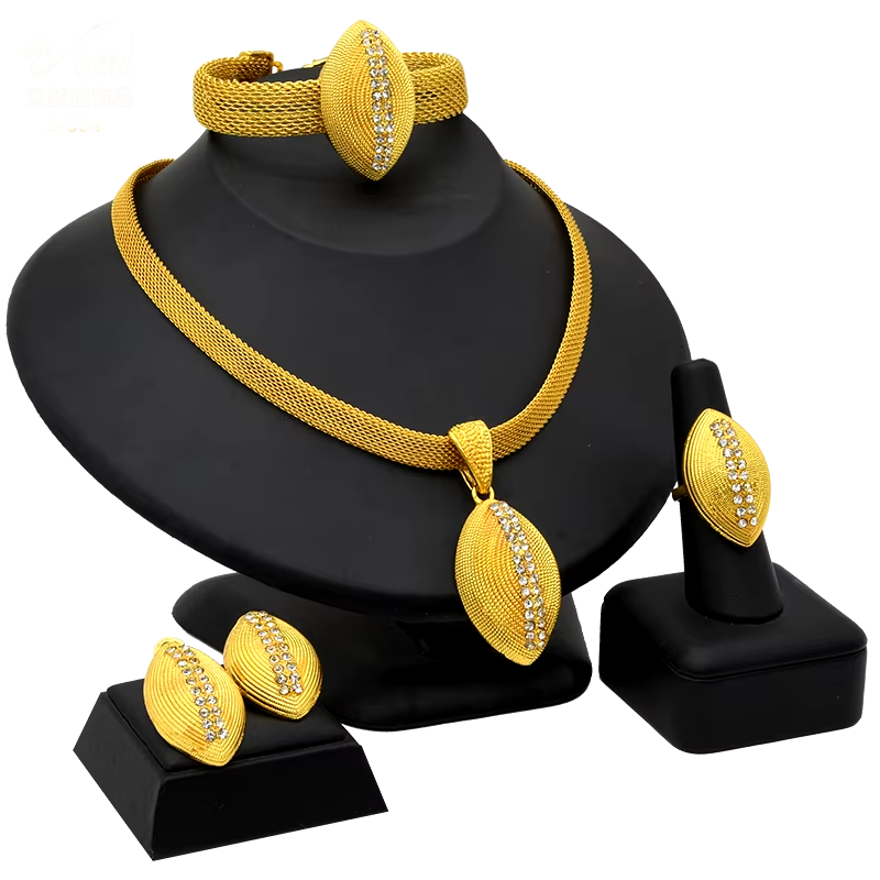 Indian Jewellery Luxury Necklace Jewelry Sets for Women Dubai Gold Color African Arabic Wedding Bridal Collection Sets Earring