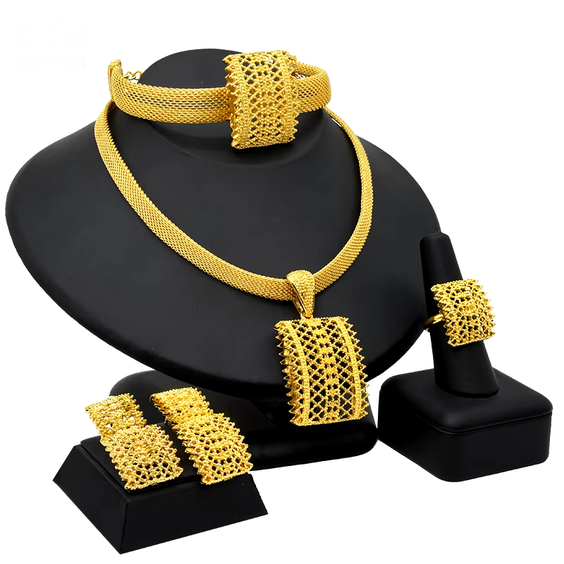 Indian Jewellery Luxury Necklace Jewelry Sets for Women Dubai Gold Color African Arabic Wedding Bridal Collection Sets Earring