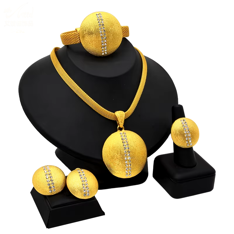 Indian Jewellery Luxury Necklace Jewelry Sets for Women Dubai Gold Color African Arabic Wedding Bridal Collection Sets Earring