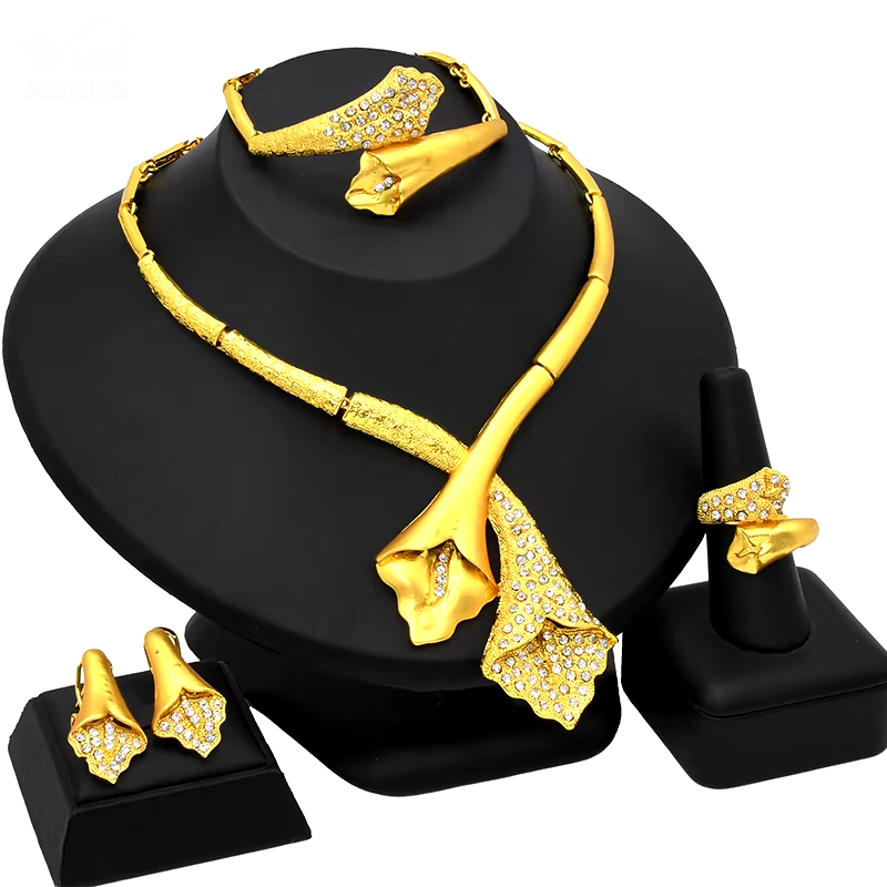 Indian Jewellery Luxury Necklace Jewelry Sets for Women Dubai Gold Color African Arabic Wedding Bridal Collection Sets Earring