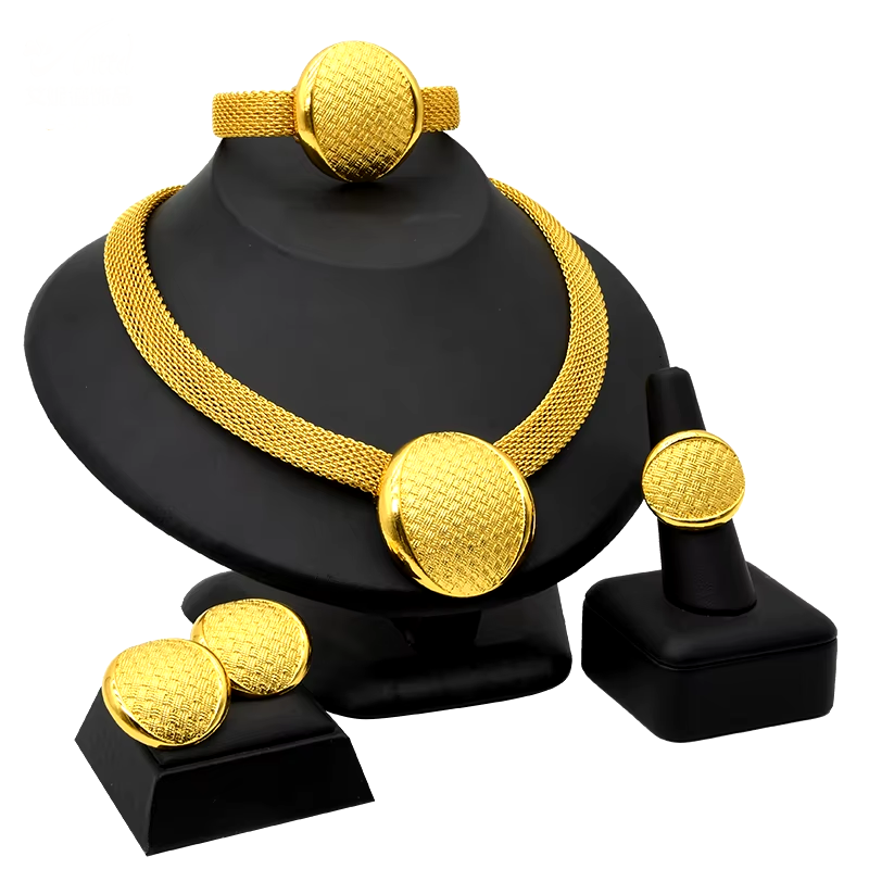 Indian Jewellery Luxury Necklace Jewelry Sets for Women Dubai Gold Color African Arabic Wedding Bridal Collection Sets Earring