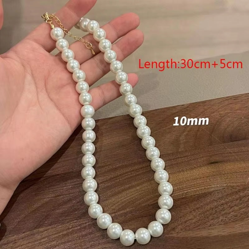 Korean Double Layer Pearl Choker Necklace Silver Gold Color 