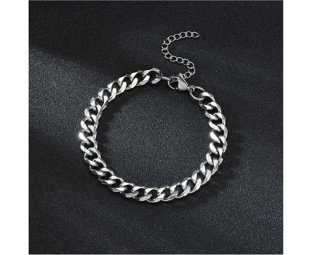 Men Bracelet Chain Plated Stainless Steel Hip Hop Geometric Cuban Link Bracelet - Silver