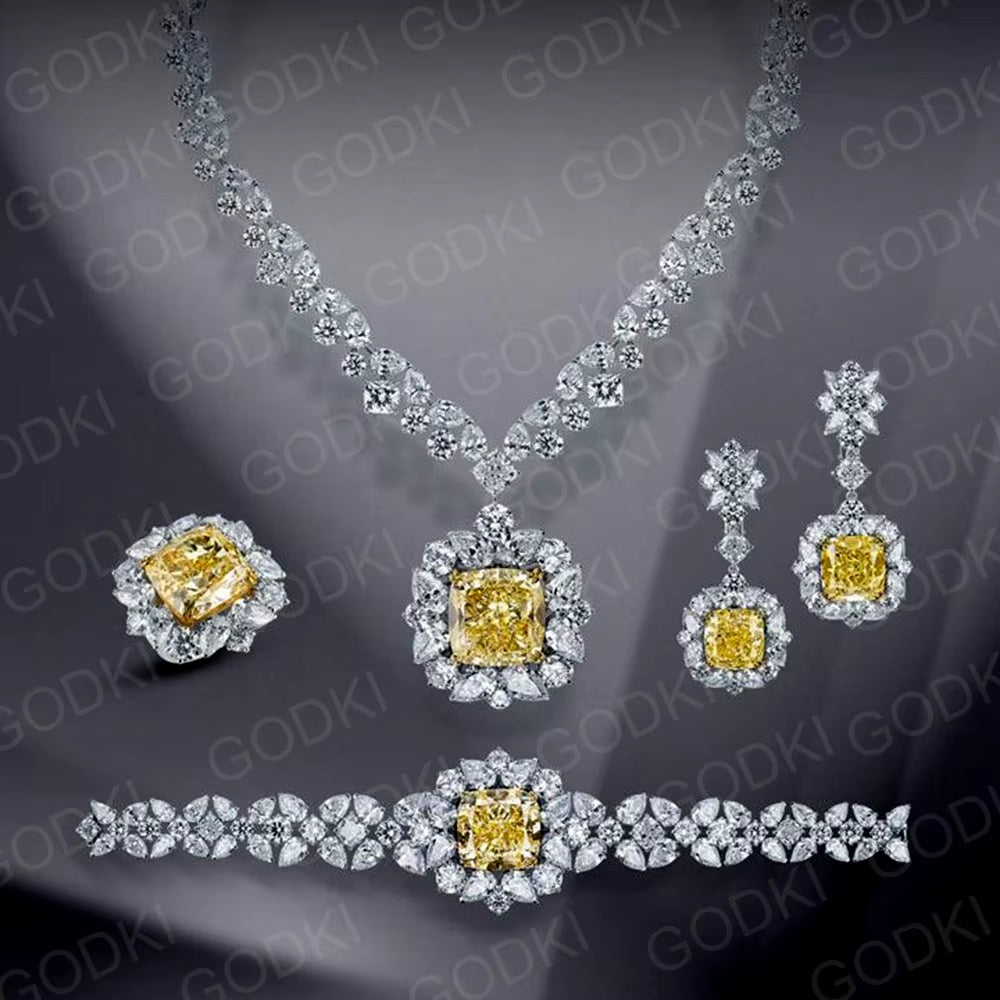 Trendy Square Yellow Jewelry Set for Women, Wedding African Dubai Bridal Set