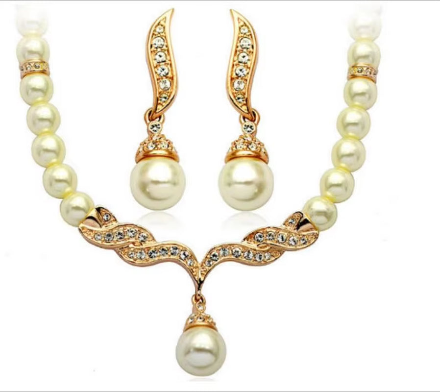 Korean Double Layer Pearl Choker Necklace Silver Gold Color 