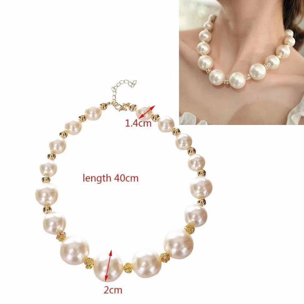 Korean Double Layer Pearl Choker Necklace Silver Gold Color 