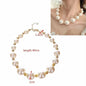 Korean Double Layer Pearl Choker Necklace Silver Gold Color 