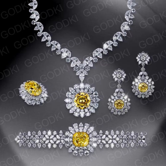 Trendy Square Yellow Jewelry Set for Women, Wedding African Dubai Bridal Set