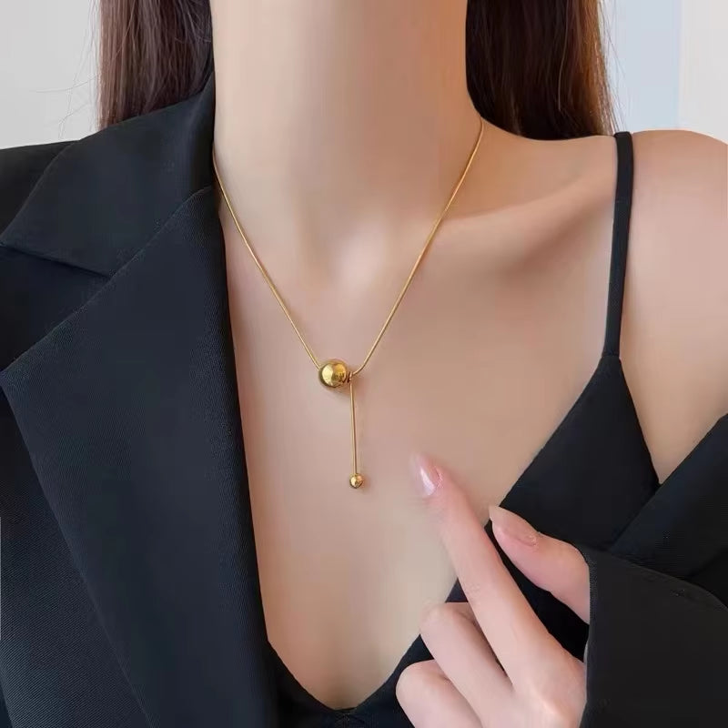 Simple Gold Color Ball Pendant Stainless Steel 