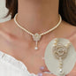 Korean Double Layer Pearl Choker Necklace Silver Gold Color 