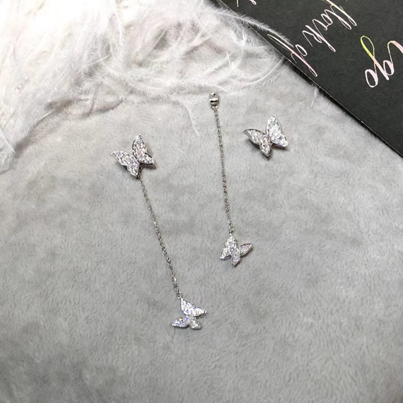 Silver Color Butterfly Crystal Earrings 