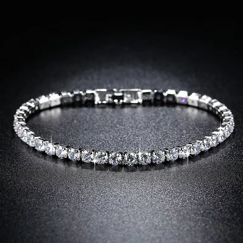 Adjustable Fashion Tennis Bracelet for Women with Cubic Zirconia, White Gold-Plated Crystal Bangle