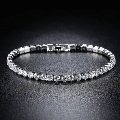 Adjustable Fashion Tennis Bracelet for Women with Cubic Zirconia, White Gold-Plated Crystal Bangle