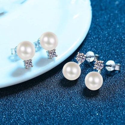 9Mm Freshwater Pearl Stud Earrings with Moissanite 