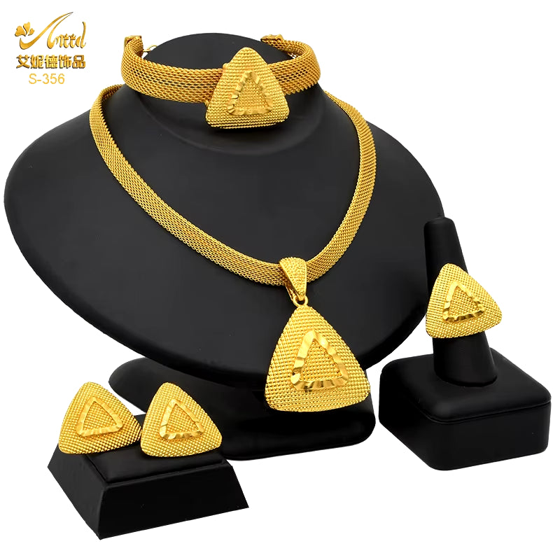 Indian Jewellery Luxury Necklace Jewelry Sets for Women Dubai Gold Color African Arabic Wedding Bridal Collection Sets Earring