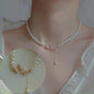 Korean Double Layer Pearl Choker Necklace Silver Gold Color 