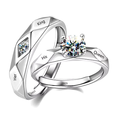 2Pcs Silver Color Couple Lover Promise Ring for Women Man Unisex 