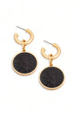 Solid Wooden Disc round Drop Plated Earrings