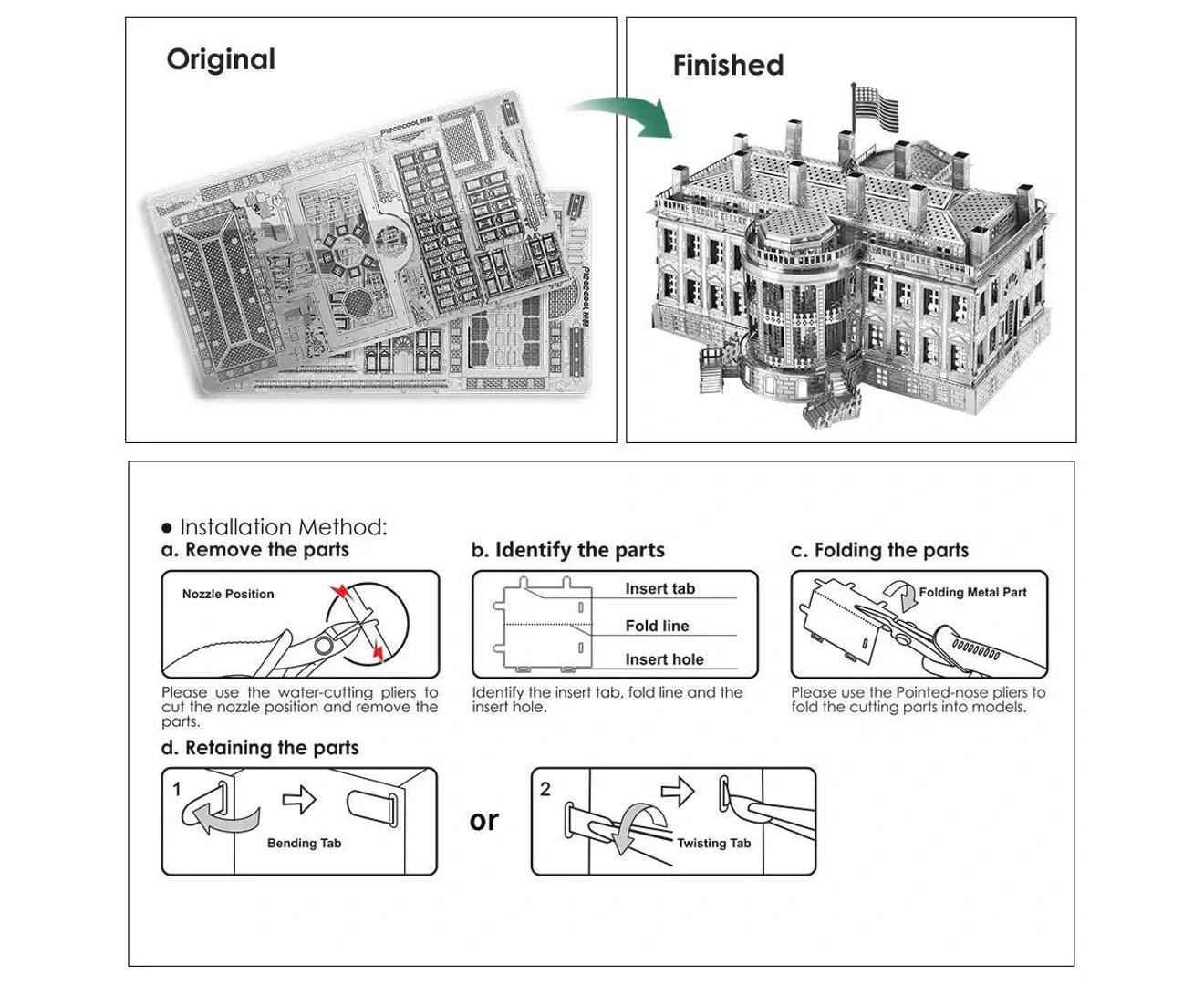 3D Metal Puzzle the White House Model Building Kits - Gold