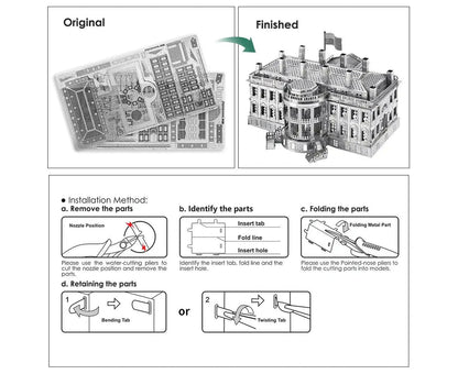 3D Metal Puzzle the White House Model Building Kits - Gold