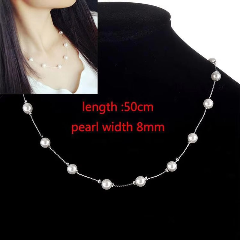 Korean Double Layer Pearl Choker Necklace Silver Gold Color 