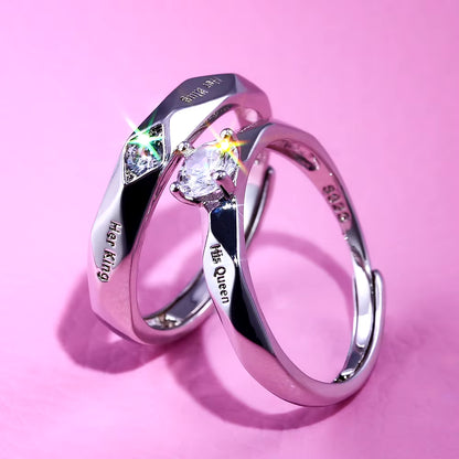 2Pcs Silver Color Couple Lover Promise Ring for Women Man Unisex 