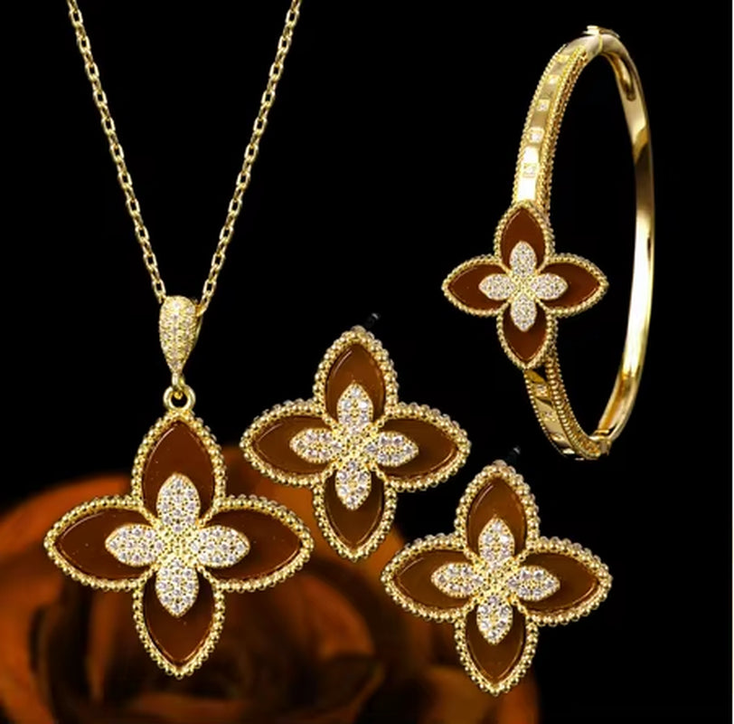 4Pcs Bridal Zirconia Full Jewelry Sets 18K Gold Plated