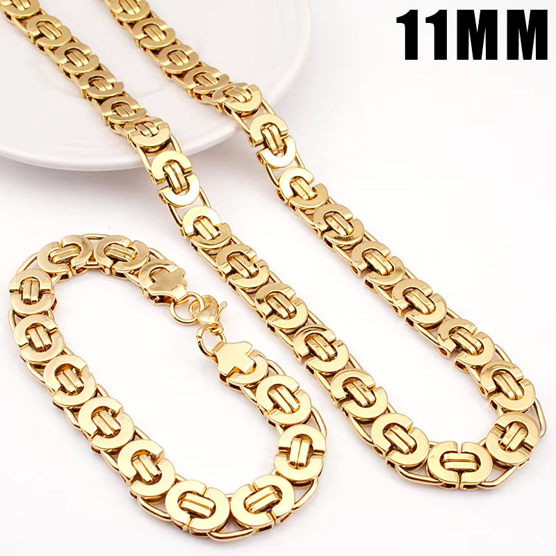 Stainless Steel Men Jewelry Set Bracelet Necklace Sets 11Mm Width 