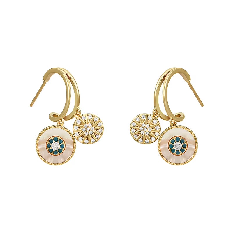 New Classic Round Shell Flower Pendant Earrings