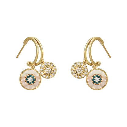 New Classic Round Shell Flower Pendant Earrings