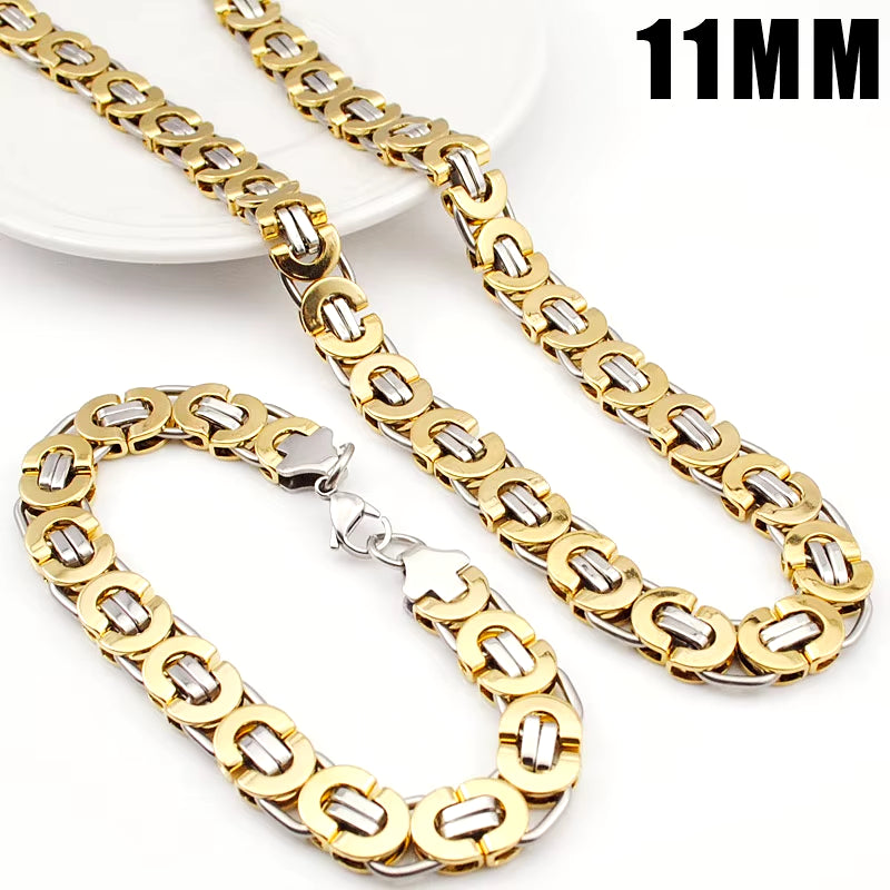 Stainless Steel Men Jewelry Set Bracelet Necklace Sets 11Mm Width 