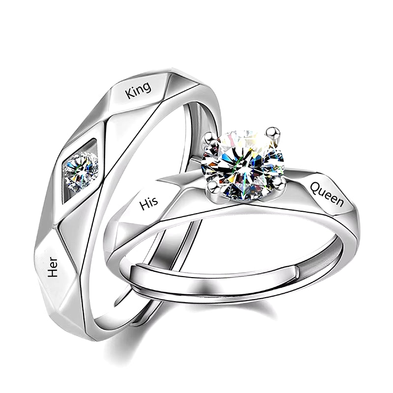 2Pcs Silver Color Couple Lover Promise Ring for Women Man Unisex 