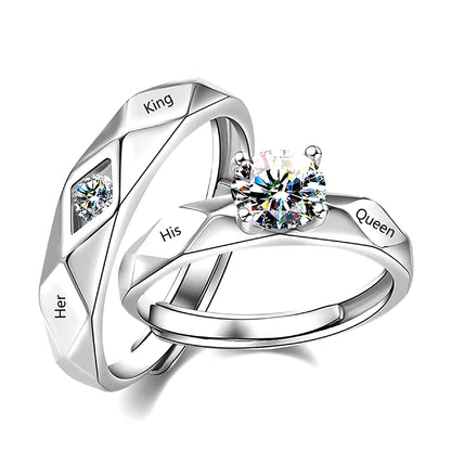 2Pcs Silver Color Couple Lover Promise Ring for Women Man Unisex 