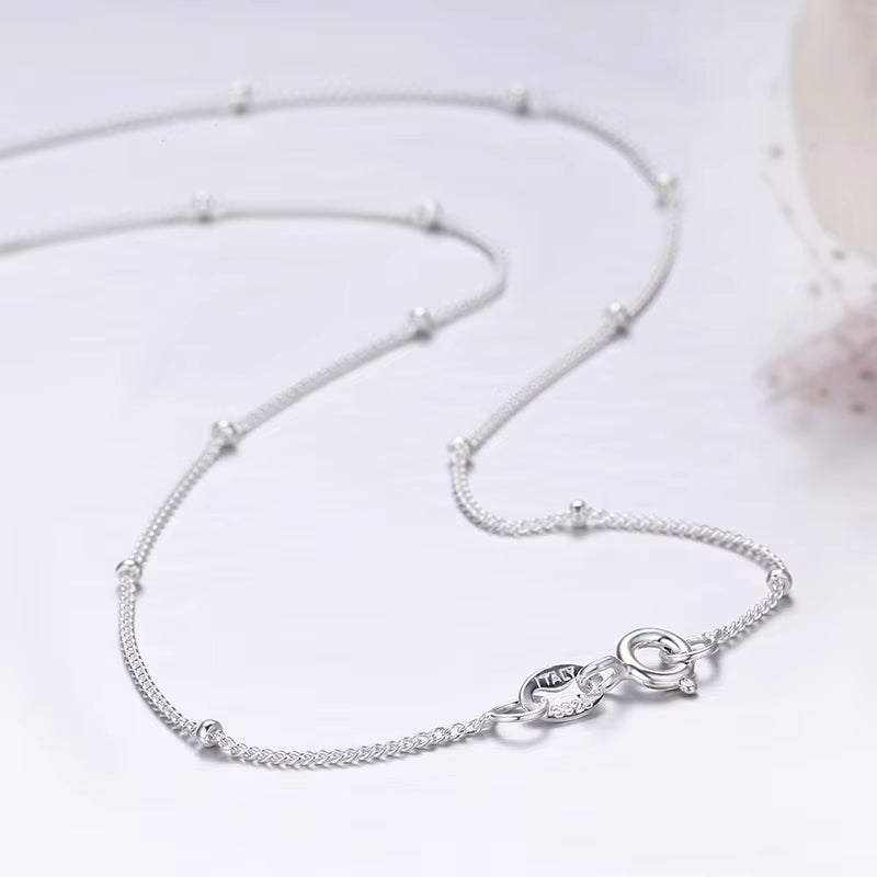 Pure 925 Sterling Silver Beads Curb Chain Choker Necklaces 