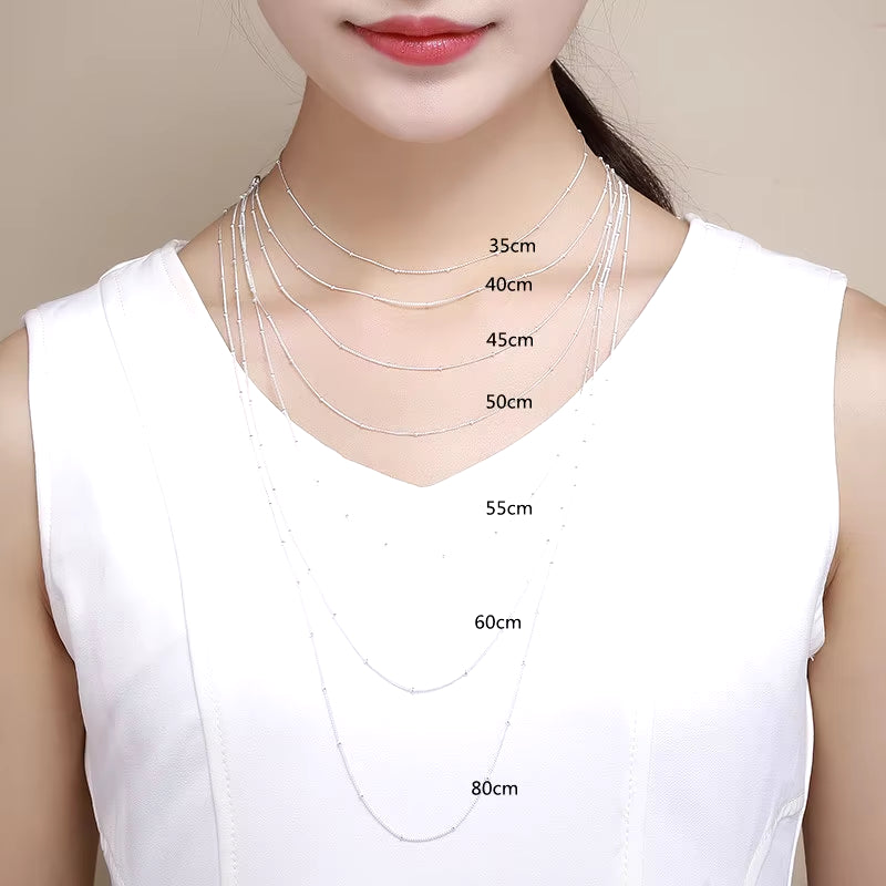 Pure 925 Sterling Silver Beads Curb Chain Choker Necklaces 