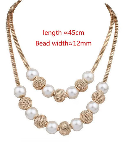 Korean Double Layer Pearl Choker Necklace Silver Gold Color 