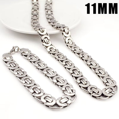 Stainless Steel Men Jewelry Set Bracelet Necklace Sets 11Mm Width 