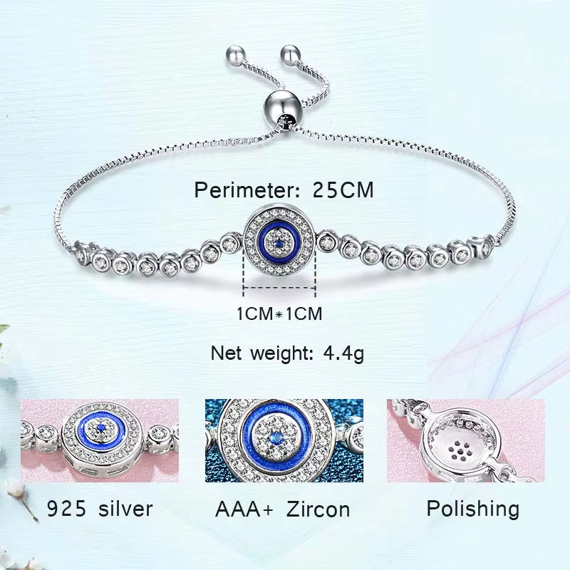 925 Sterling Silver Bracelets for Women Blue Stone Beads Bracelet 