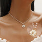 Korean Double Layer Pearl Choker Necklace Silver Gold Color 