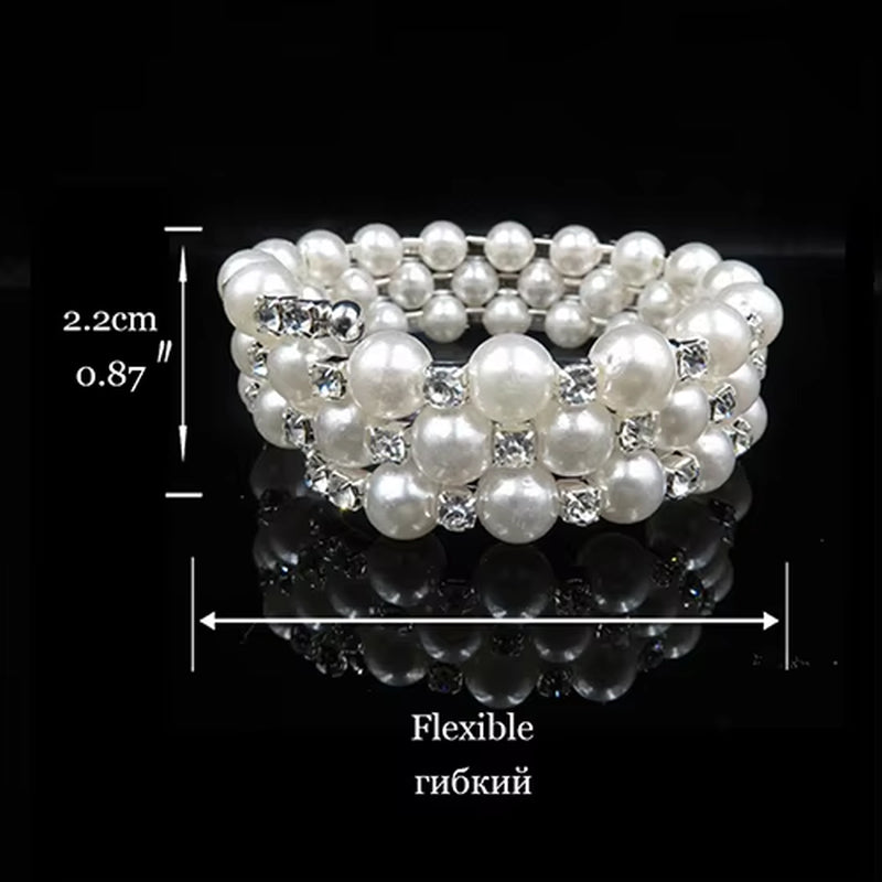 Pearl Prom Silver Color Crystal Bracelet Necklace Earrings Jewellery Sets