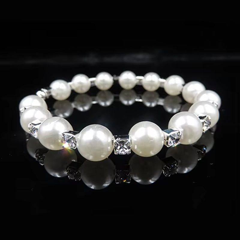 Pearl Prom Silver Color Crystal Bracelet Necklace Earrings Jewellery Sets