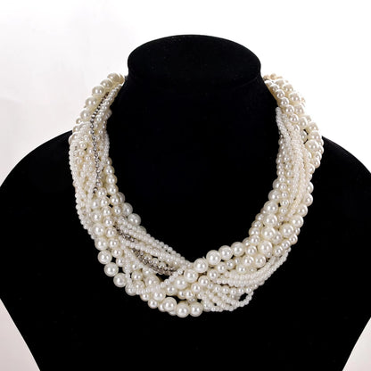 Korean Double Layer Pearl Choker Necklace Silver Gold Color 