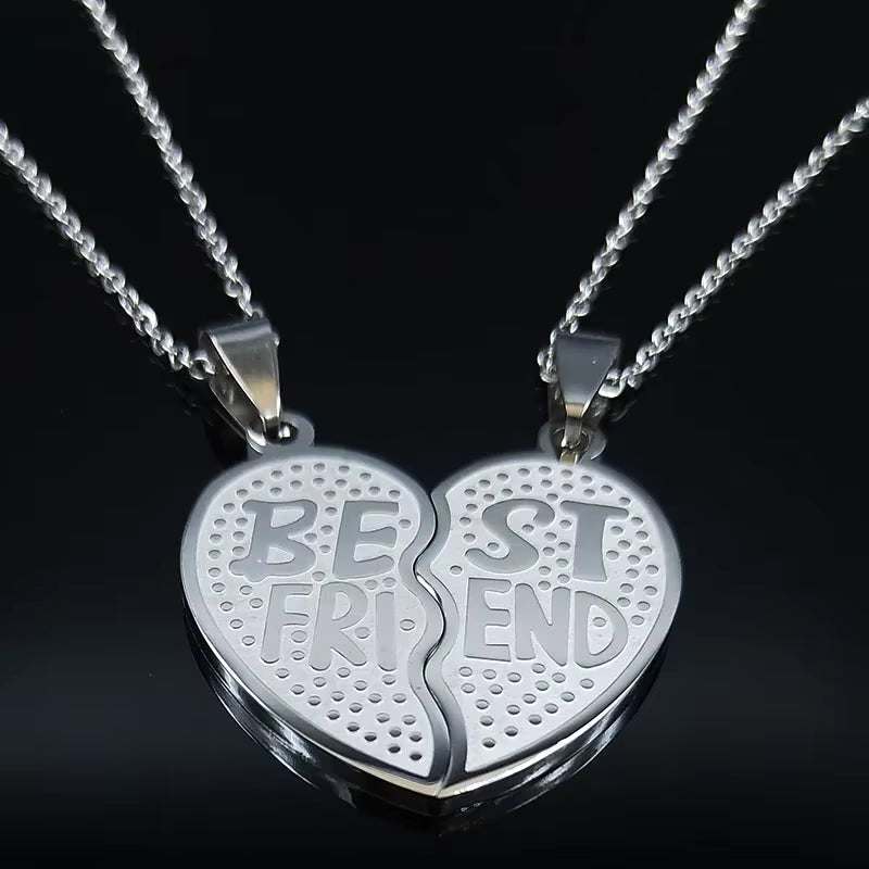 2 PCS Heart Best Friend Stainless Steel Necklace 