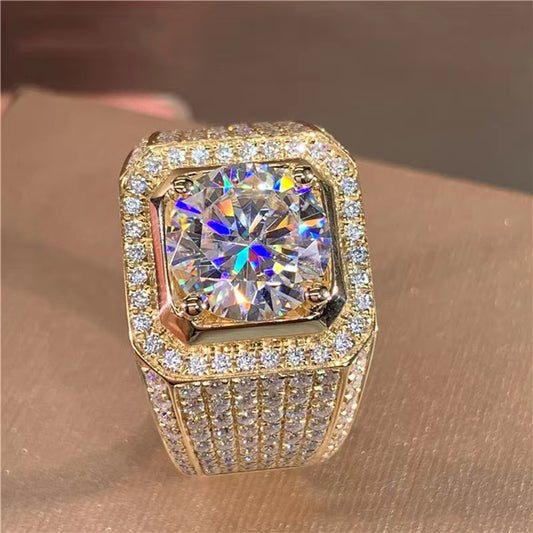 Shining White Zircon round Stone Vintage Gold Color Ring Male Female Fashion 