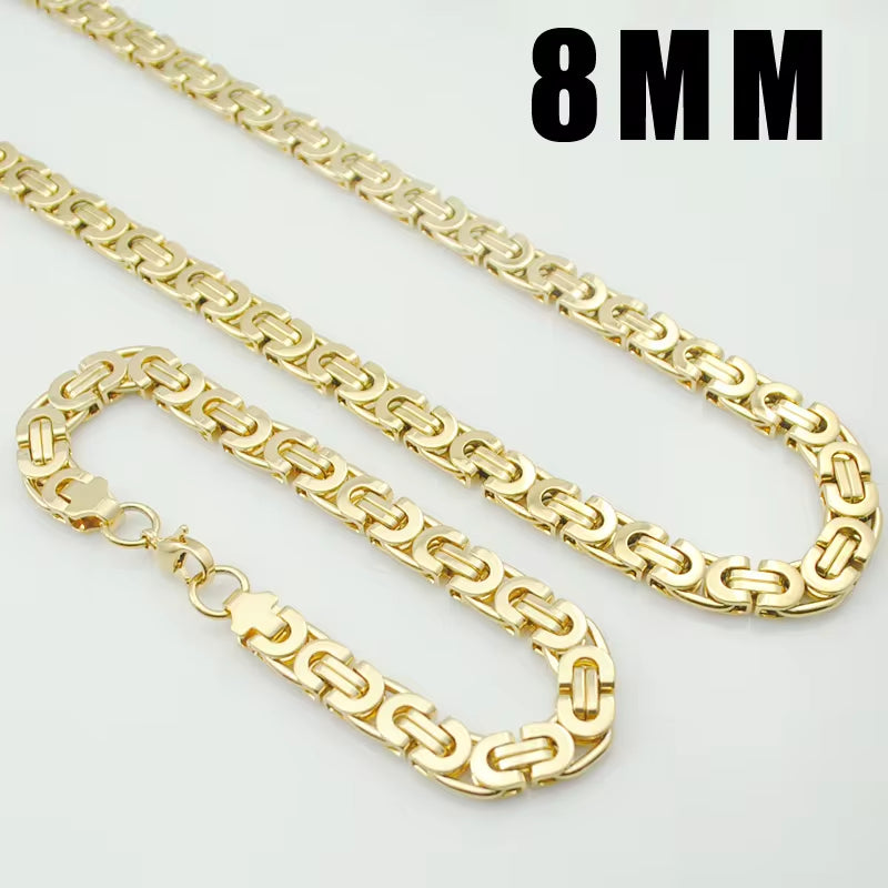 Stainless Steel Men Jewelry Set Bracelet Necklace Sets 11Mm Width 